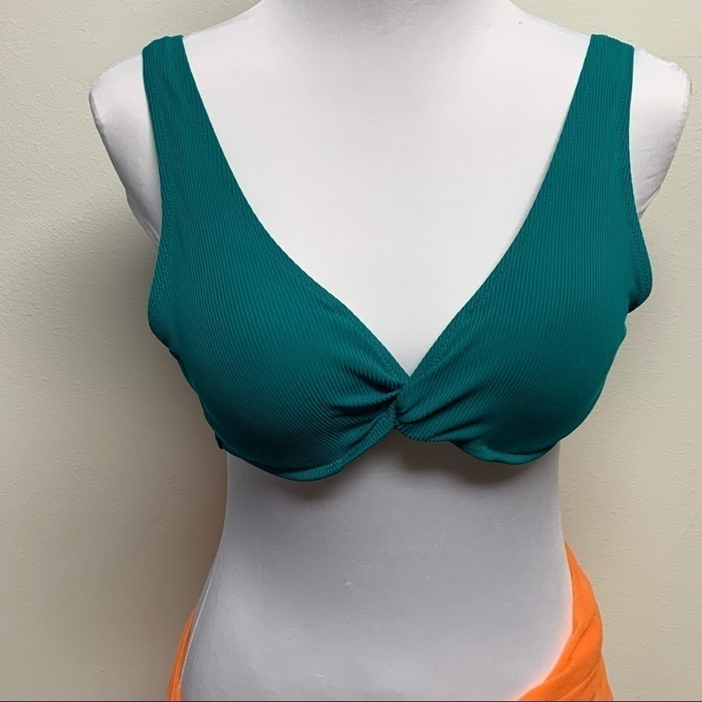 Shade & Shore Size 34B Green Textured Strappy Bikini Swim Top